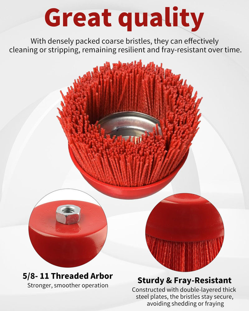 [Australia - AusPower] - 4 Inch Abrasive Nylon Cup Brush for Angle Grinder, Wire Wheel for Angle Grinder 5/8 Inch-11 Threaded Arbor, Nylon Wire Brush for Drill Ideal for Removing Rust, Corrosion, Paint. 4" 1Pcs 
