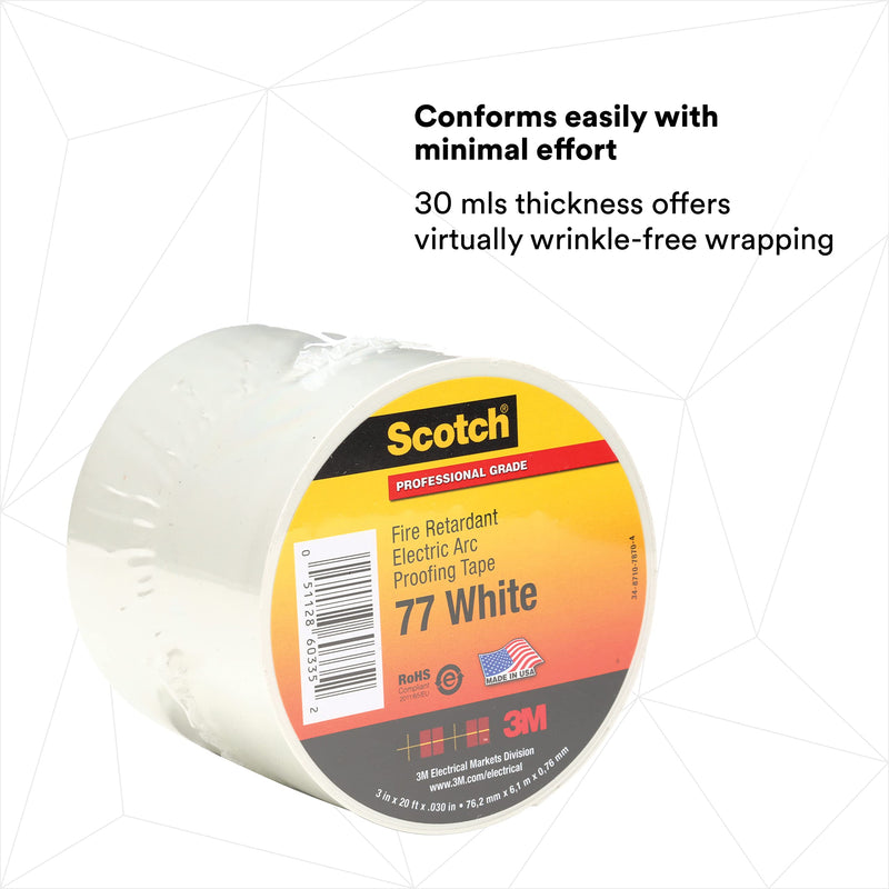 3M Scotch Fire-Retardant Electric Arc Proofing Tape 77W, 3 in x 20 ft, White/Gray 3" x 20' White-Gray