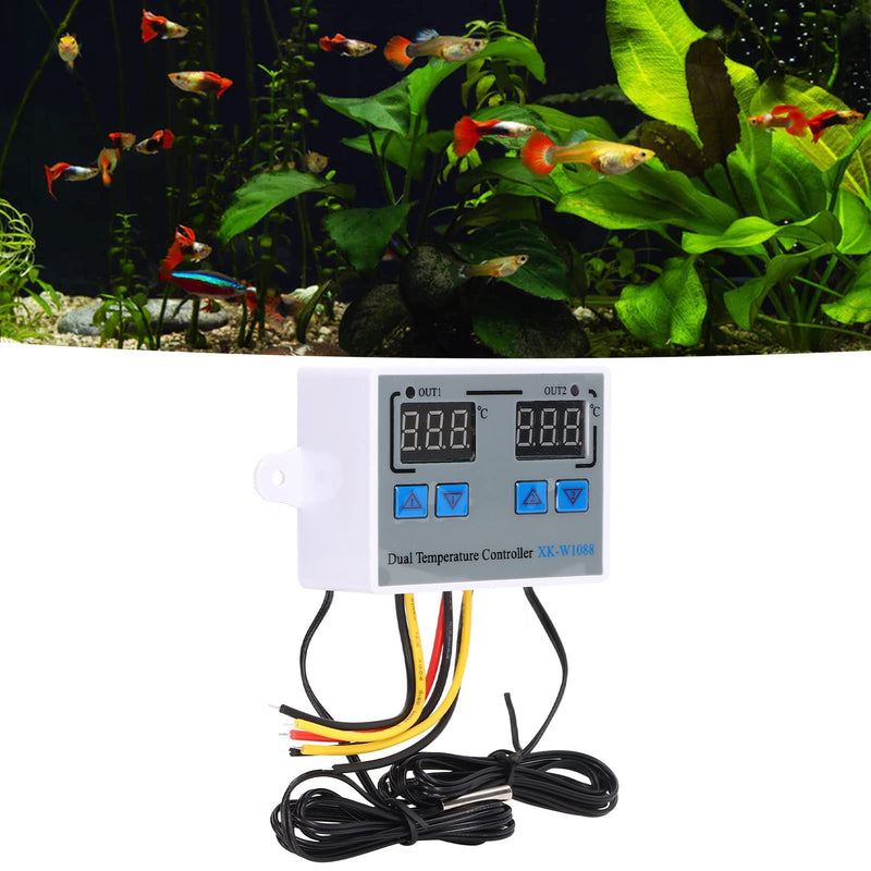 [Australia - AusPower] - Dual Display Temperature Humidity Controller, Digital Thermostat Dual Temperature Controller 12V Direct Output Heating Cooling Thermostat Switch NTC 10K Sensor for Aquarium Tank Greenhouse 