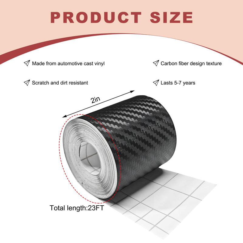 3D Carbon Fiber Vinyl Tape, 2 Inch×23 Ft Door Sill Scratch Protector Automotive Vinyl Wrap Film, Anti-Collision Self-Adhesive Door Trim Entry Edge Protective Film for Most Cars