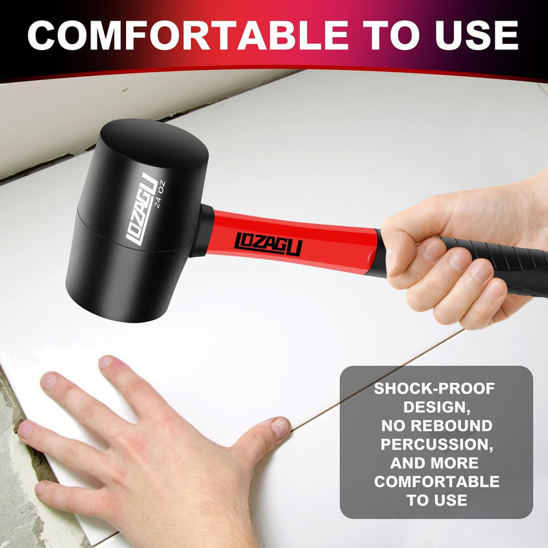 [Australia - AusPower] - 16oz Rubber Mallet Hammer, Fiberglass Handle, Rubber Mallet for Flooring, Tent Stakes, Woodworking, Camping, Soft Blow Tasks without Damage Rubber Mallet Hammer (16oz) 
