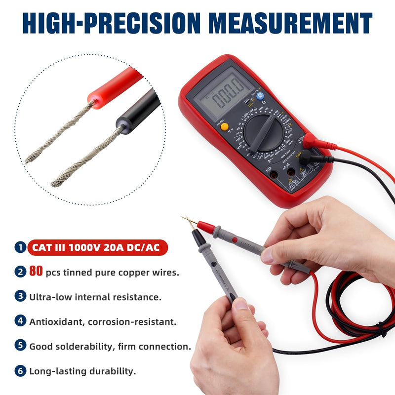[Australia - AusPower] - Professional Multimeter Test Leads 1000V 20A 40.5in, Heavy Duty Silicone Test Leads with Ultra-Hard Gold-Plated Test Probes, 0.16in/4mm Banana Plugs for Fluke/AstroAI/INNOVA/Klein Multimeter 