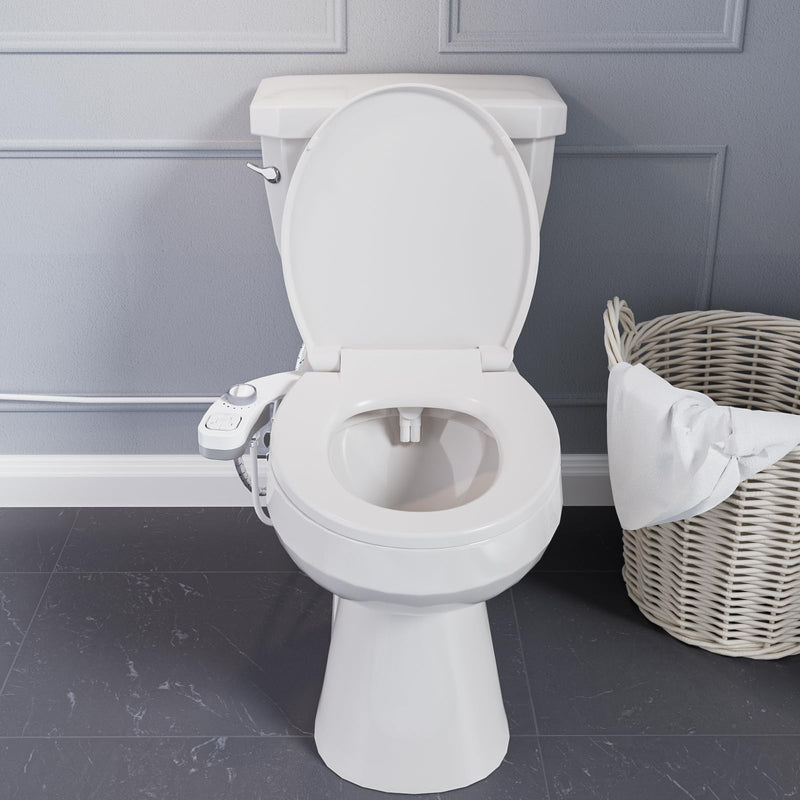 Hot and Cold Bidet, Warm Water Bidet Attachment for Toliet, Non-Electric Warm Bidet with Adjustable Water Pressure, Dual nozzle Rear and Feminine Wash - Self cleaning (White) White