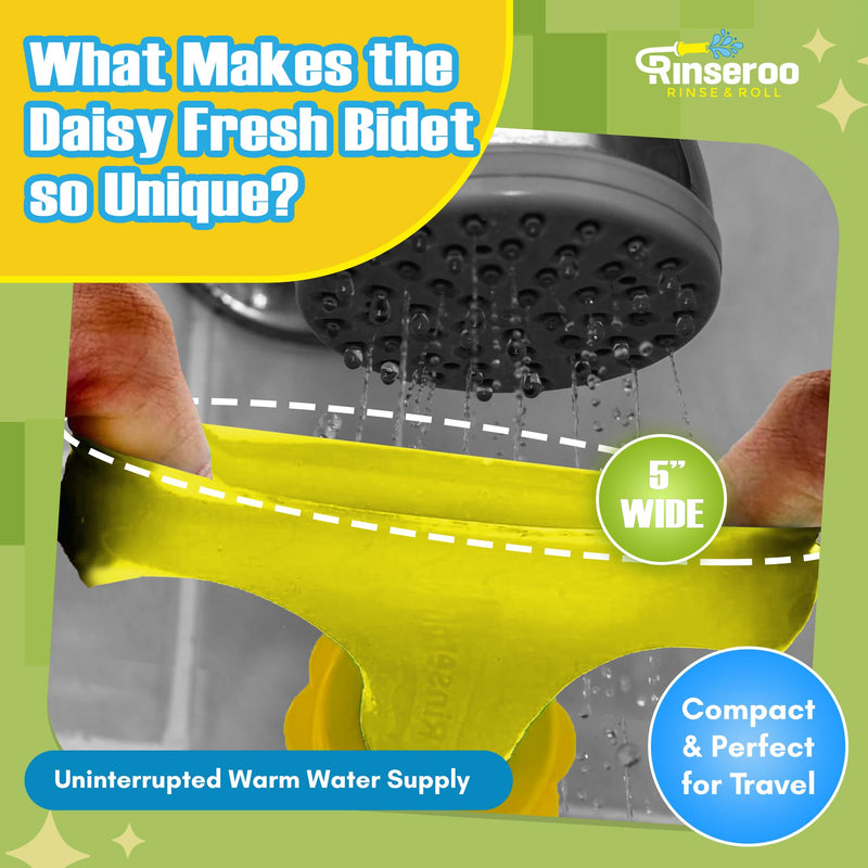 Rinseroo Portable Bidet Hose – 5ft Slip-On Shower Attachment for Postpartum, Post-Surgery, Warm Water Hygiene - Handheld Bidet for Travel, Men, Women, and RV - Peri Bottle Alternative, 5" Stretch
