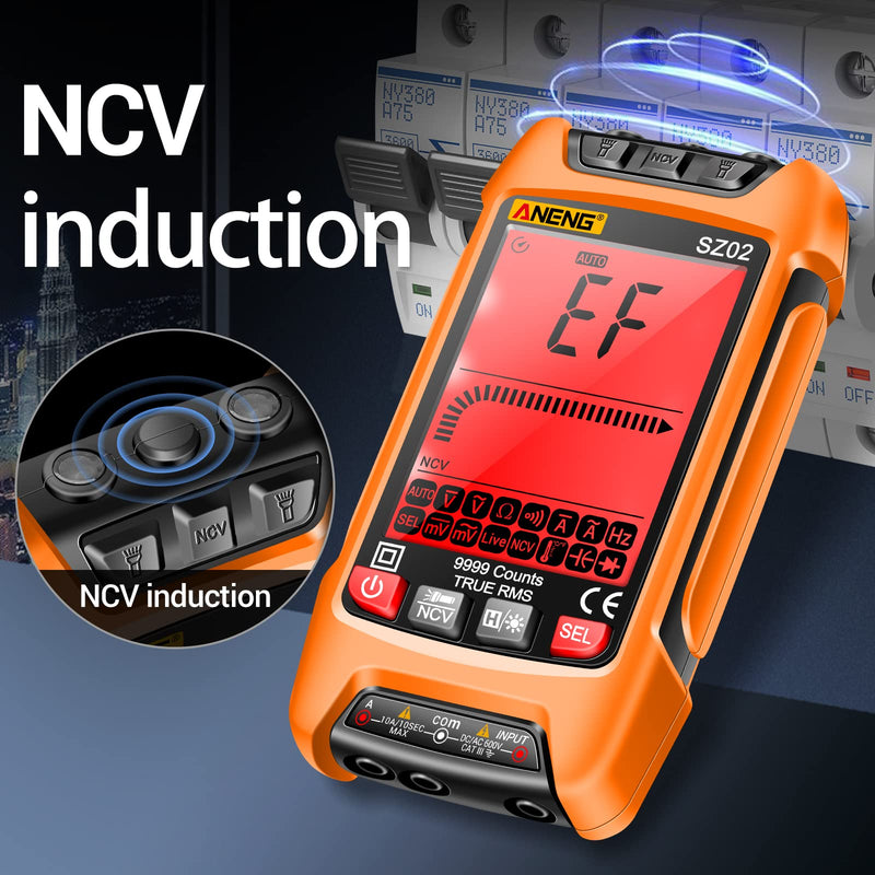 [Australia - AusPower] - ANENG Digital Multimeter Smart Testers TRMS 9999 Counts Anti-Burning Ohm Amp Volt Meter Measures NCV,AC/DC Current/Voltage,Resistance,Continuity,Capacitance,diodes,Auto-ranging Electrical Tools Yellow 