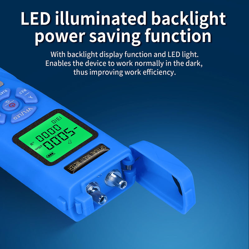 [Australia - AusPower] - Rechargeable Optical Power Meter L-C50-15 mini Optical Power Meter All-in-one Machine, Suitable for SC/FC/ST/LC Interface Four in one Function, Built-in RJ45 Network Testing, with 1 FC-LC Adapter blue L-C50 15 