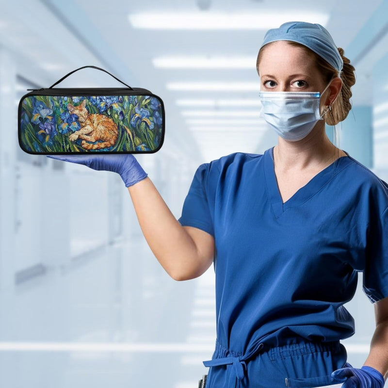 [Australia - AusPower] - Van Gogh Cat Stethoscope Case Large Protective Stethoscope Casewith Handle Shockproof Hard Organizer Storage Bag Medical Assistant Accessories Van Gogh Cat 