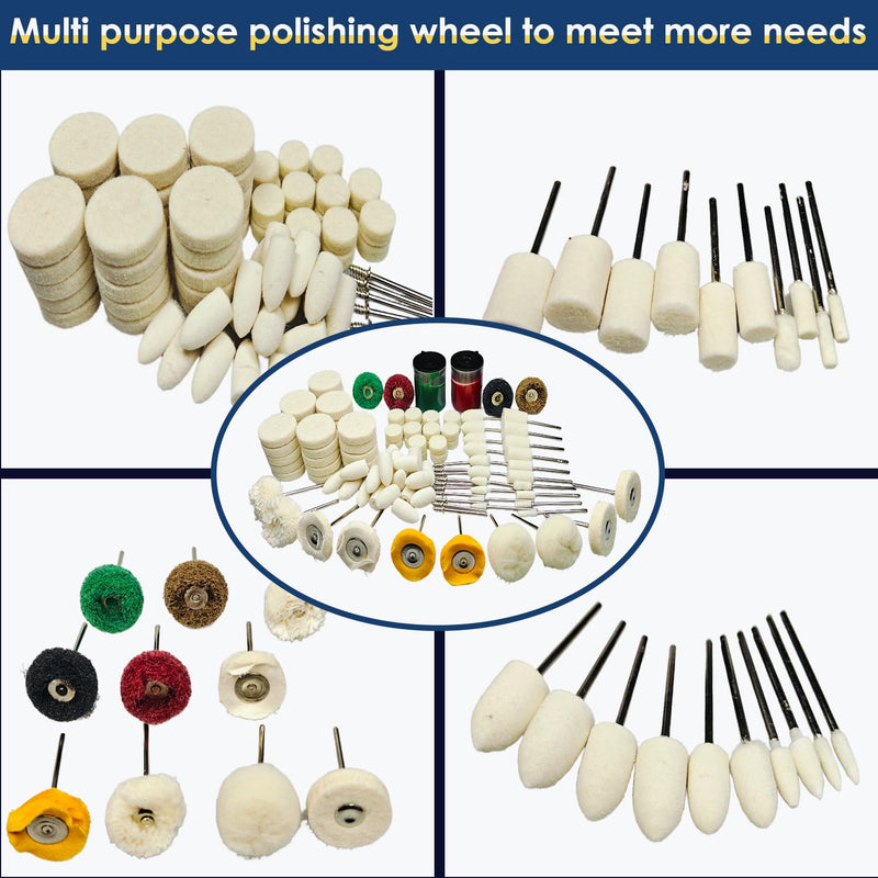 [Australia - AusPower] - 117PCS Dremel Polishing Kit, Polishing Wheel with 2 Polishing Compound，Dremel Polishing Bits for Resin,Jewelry,Metal,Watch 