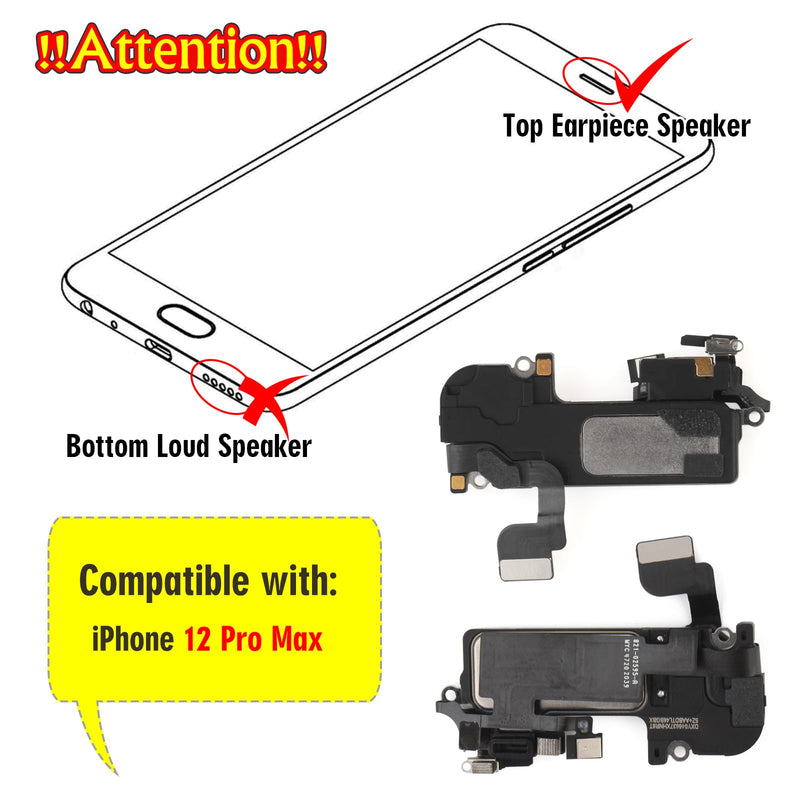 [Australia - AusPower] - Earpiece Speaker for iPhone 12 Pro Max Ear Speaker Replacement for iPhone 12 Pro Max Speaker Replacement Light Proximity Sensor Flex Cable Earphone Speaker Assembly with Tools Black-12 Pro Max 