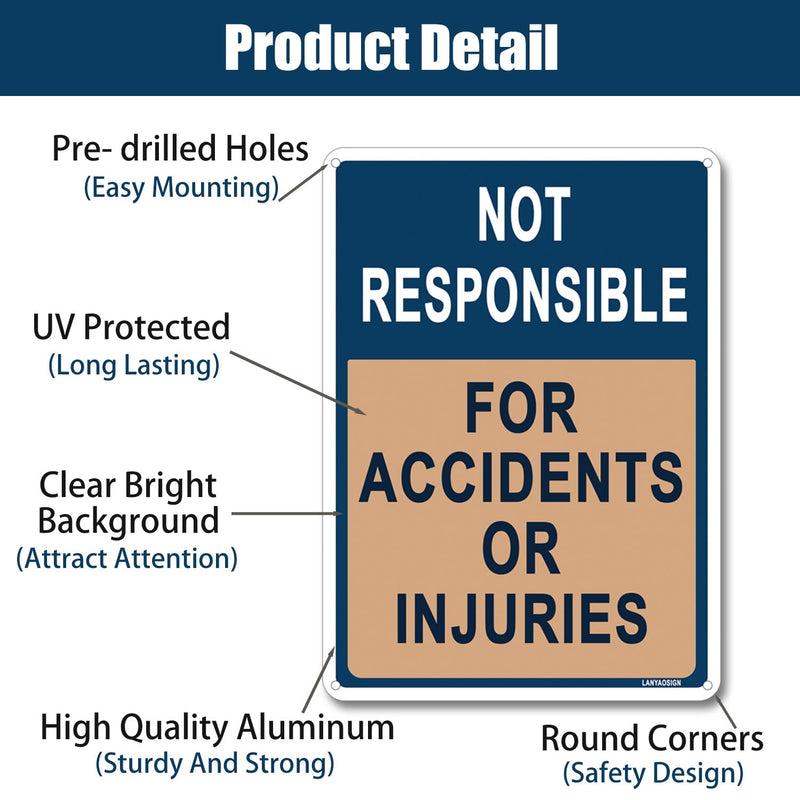 2 Pack Not Responsible for Accidents or Injuries Sign,Enter at Your Own Risk Warning Signs,10 x 7 inches Caution Safety Danger Signs,Rust Free Aluminum Sign,Weather Resistant,Outdoors Use