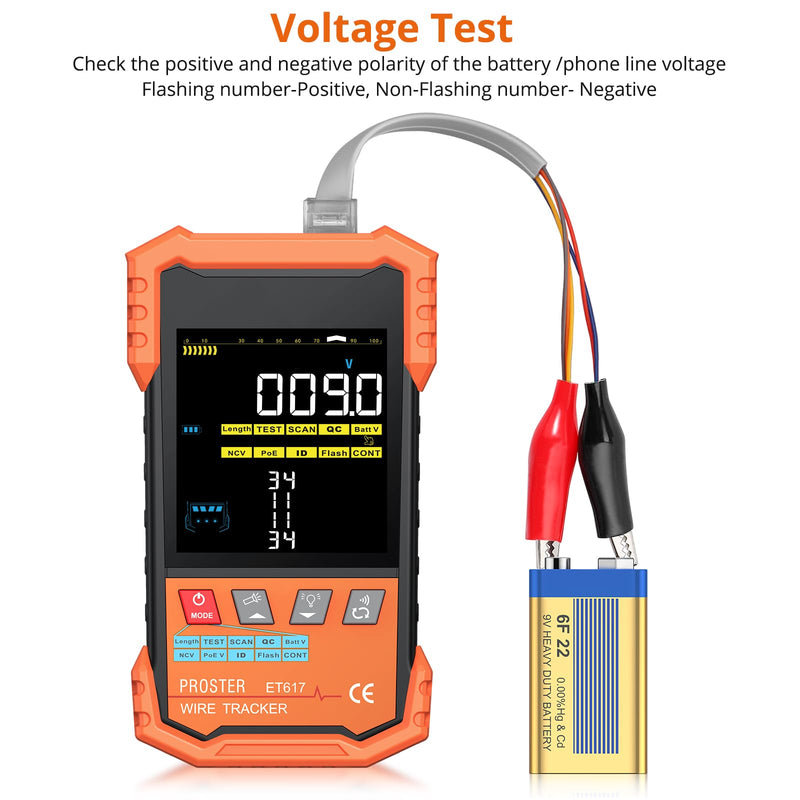[Australia - AusPower] - Proster Network Cable Tester - PoE Cable Tester, NCV,Port Flashing, Ethernet Wire Tracer Test, Length Measurement,Multi-Function Trouble-Free Line Scan Mode 