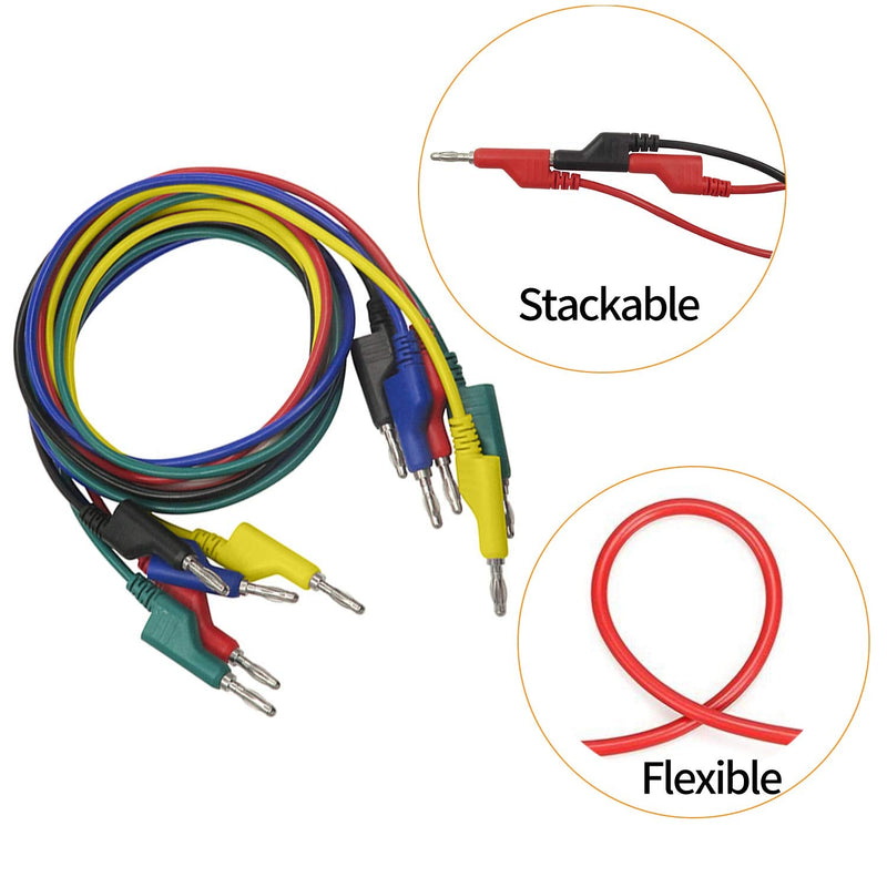 [Australia - AusPower] - Makeronics 5pcs Banana to Banana Plug Test Lead Set for Multimeter | 4mm Stackable Banana Plug | 39.37inch / 1m length Flexible Electrical Test Wires 1000V/15A | 5 Colors (Black/Red/Green/Blue/Yellow) 
