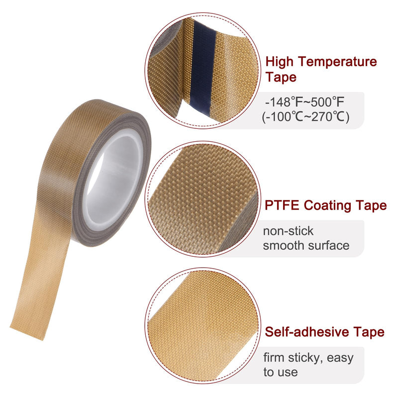 HARFINGTON Fabric PTFE Tape Roll, 0.6" x 16ft High Temperature PTFE Adhesive Tape 0.18mm Thickness for Vacuum Sealer Machine Hand Sealers, Brown