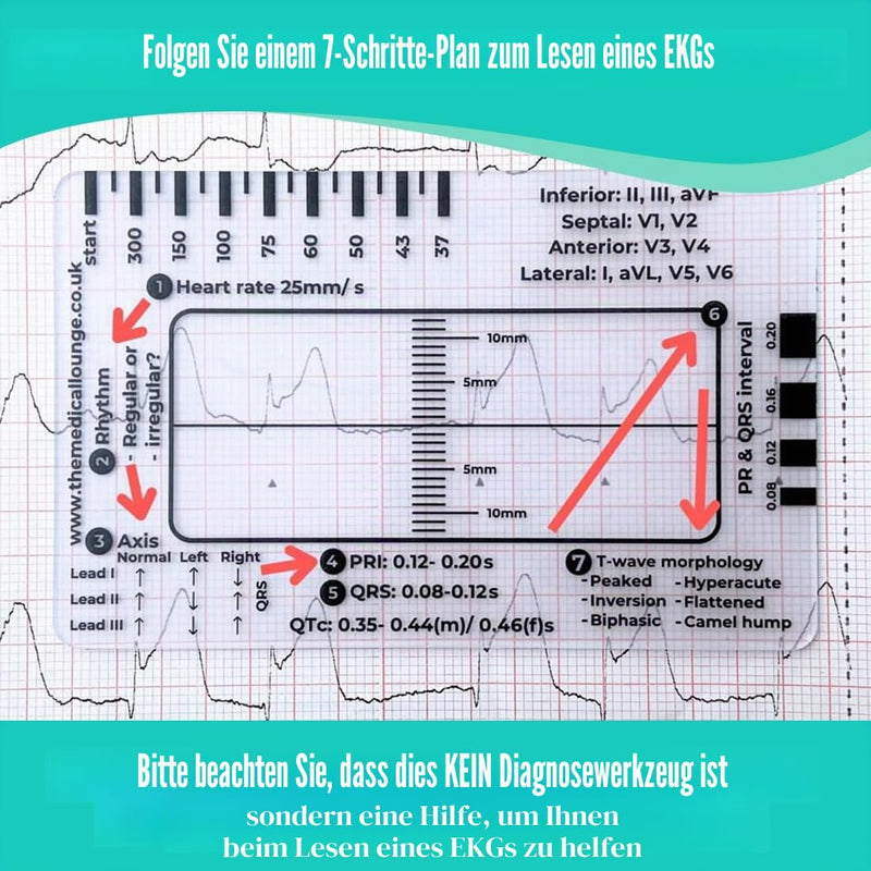 ECG 7 Level Ruler Card for ECG/ECG Interpretation, Portable Bag, Plastic, 85.6 mm x 53.98 mm, Medical Instrument, Simple Plastic Construction, ECG 7 Step Ruler, Pack of 2