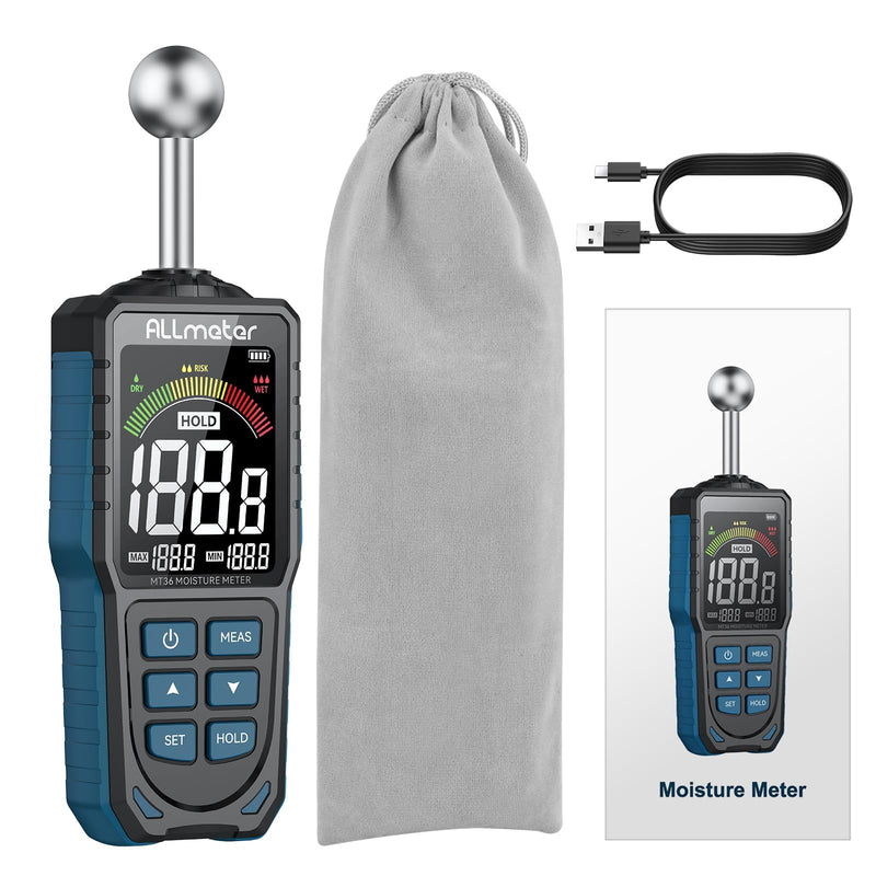[Australia - AusPower] - Upgraded Spherical Moisture Meter,5-40mm Pinless Moisture Detector with Color LCD,Hold & Max/Min,for Wood,Concrete,Walls,Masonry,Plaster,Ideal for Homeowners and Construction Professionals 