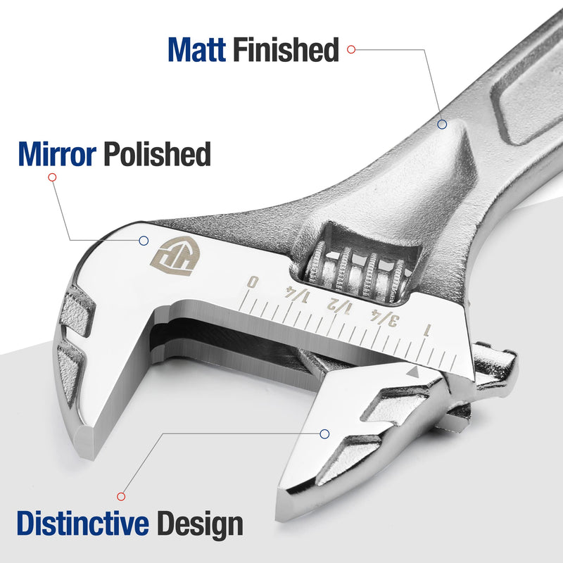 WORKPRO Adjustable Wrench, 8-inch Heavy Duty Spanner with Inch/Metric Scale, Premium Cr-V Steel, Chrome Plated 8 Inch