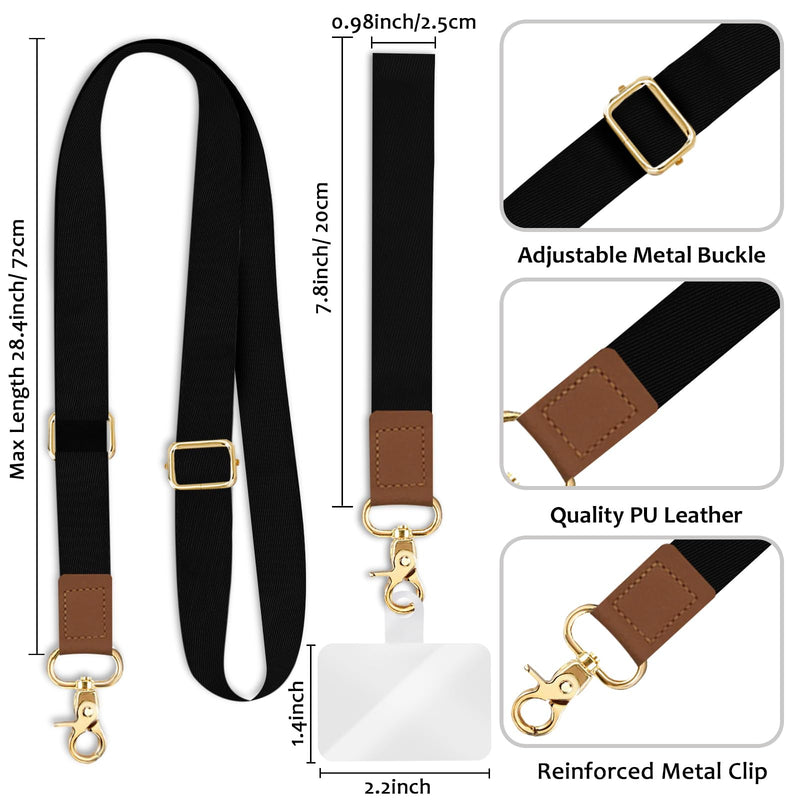 [Australia - AusPower] - Phone Lanyard Crossbody Wrist Strap, Black Cell Phone Lanyards for Around The Neck Wristlet Shoulder, Adjustable Cute Phone Strap for Car Keys Keychain Wallet Phone Case ID Badge Solid Black 