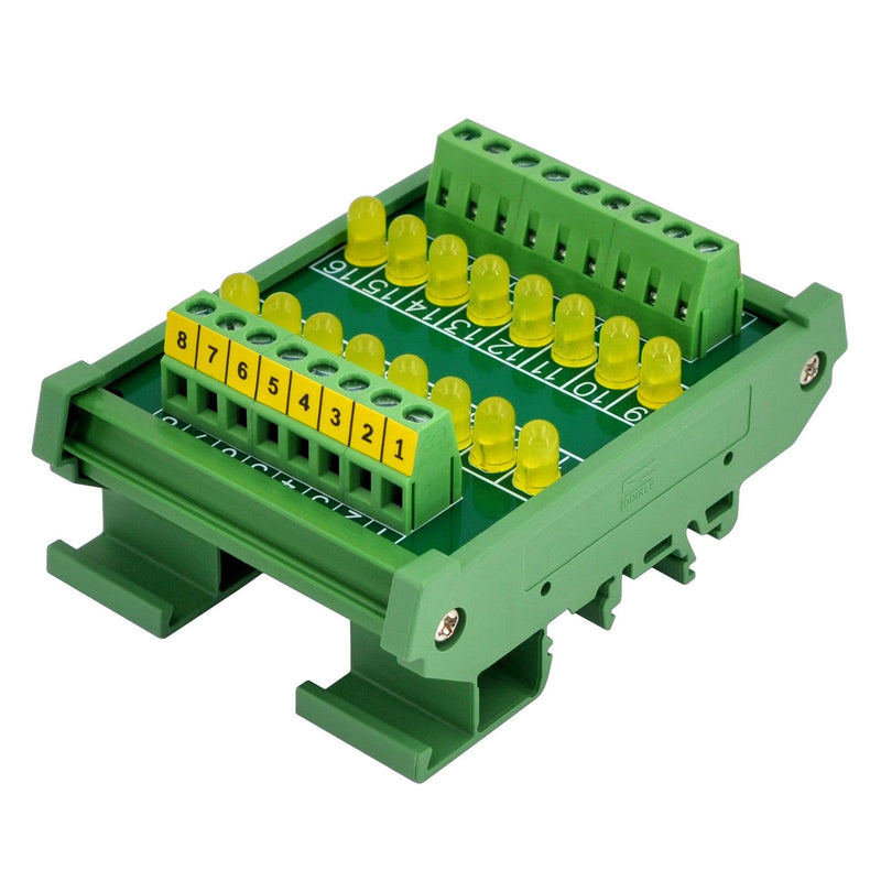 [Australia - AusPower] - DIN Rail Mount 16 LEDs Indicator Light Module, Support 5~50VDC Common Positive/Negative (Yellow) Yellow 