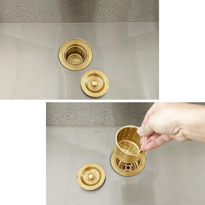 3-1/2-Inch Kitchen Sink Drain Strainer Assembly Kit, GZILA Deep Waste Basket Strainer with Sealing Lid Sink Stopper, 304 Stainless Steel Brushed Gold