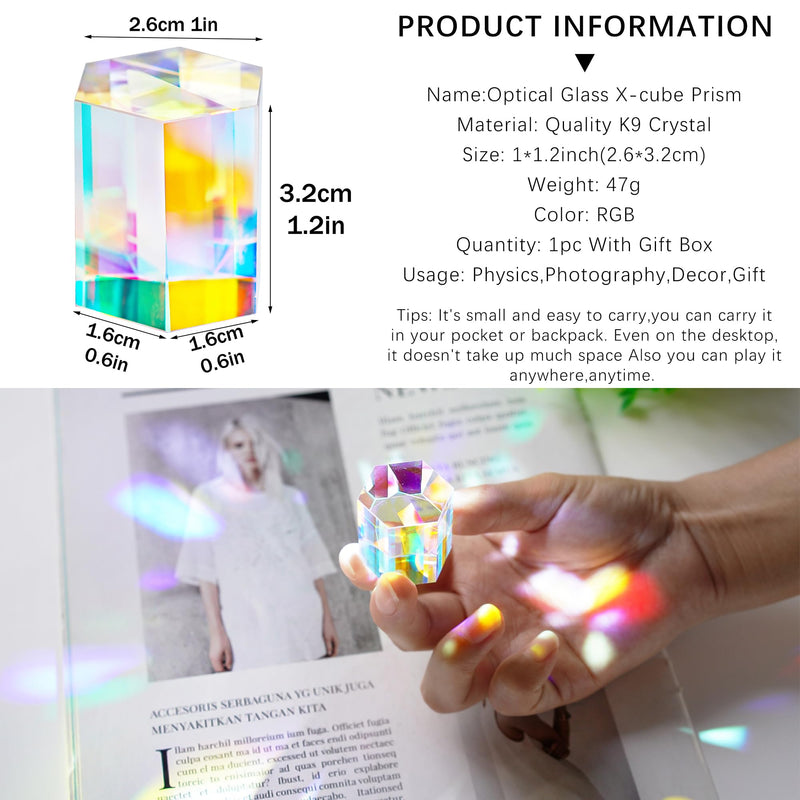 [Australia - AusPower] - 1.2'' Optical Glass RGB Dispersion Prism X-Cube for Physics Teach Rainbow Prism Crystal Cube Prism Photography Props 30mm Hexagonal prism 