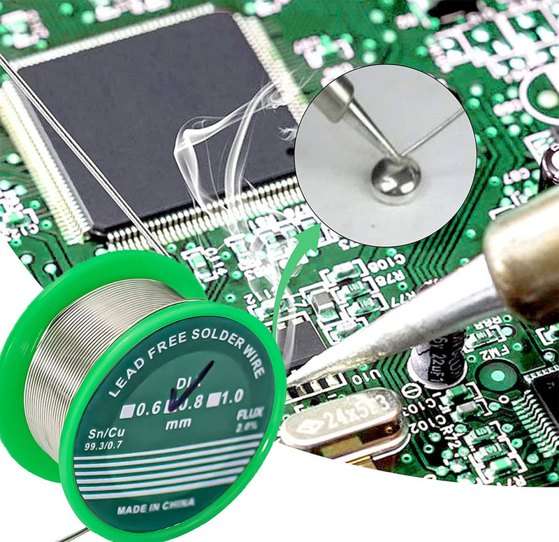Solder, 0.8 mm Solder with Flux, Solder Lead Free with Rosin Core Sn99 Ag0.3 Cu0, Soldering Wire 20 g for the Repair and DIY of Electronic Electric Soldering Components 0.8mm 20g