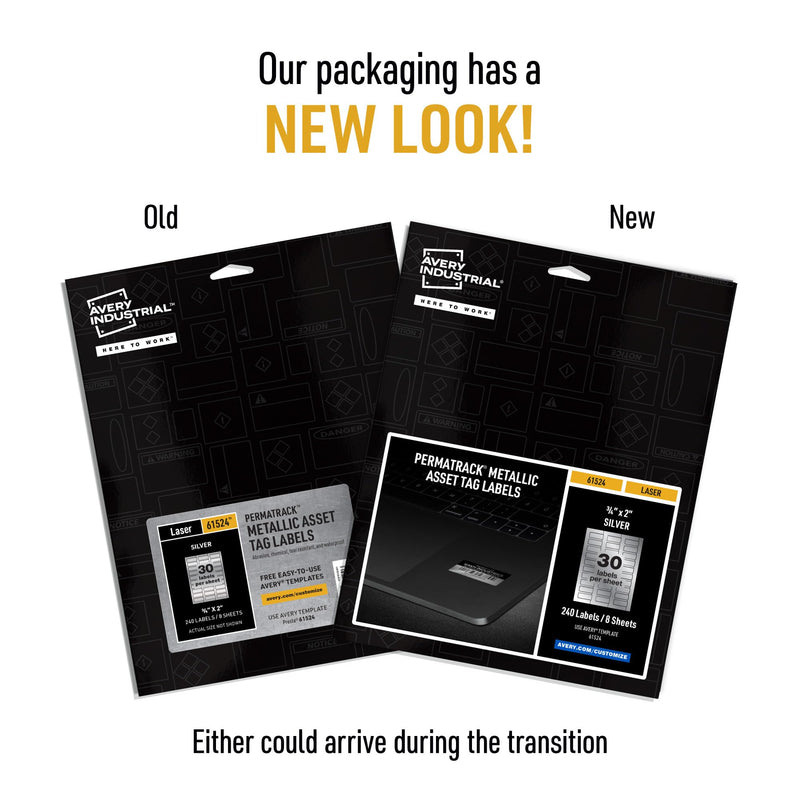 Avery Metallic Asset Tag Labels, 3/4 x 2, Laser Printable Tags, 240 Waterproof Labels (61524) 3/4" x 2"