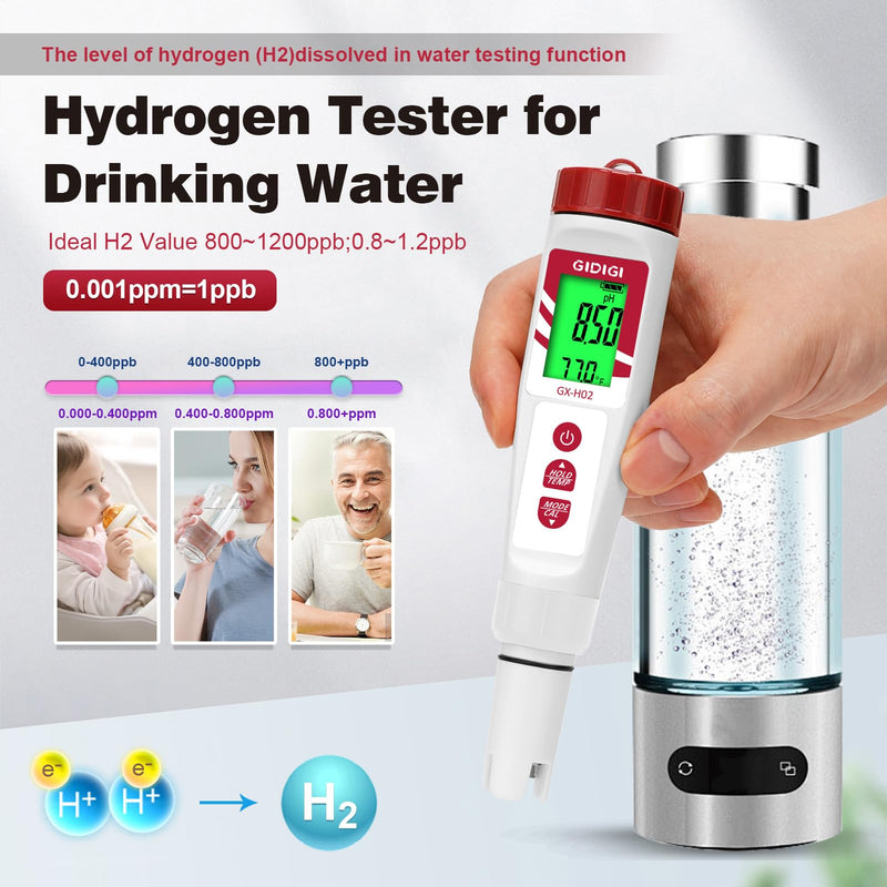 [Australia - AusPower] - Hydrogen Water Tester, GIDIGI ORP Meter, Digital pH Meter for Testing Drinking Water,Electronic pH PPM ORP Temp Detector for Water,Hydroponics,Swimming Pool,Aquariums 