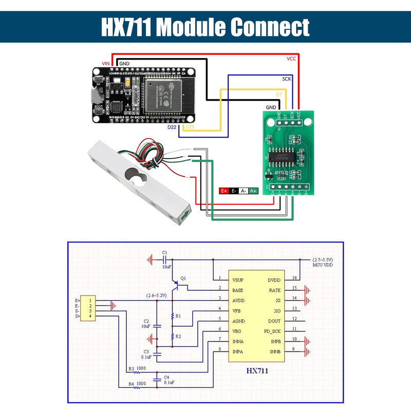 HX711 Binghe 5 Pieces Pressure Sensor 24 Bit A/D Precision Load Cells High Precision Weighing Sensor Module Compatible with Arduino