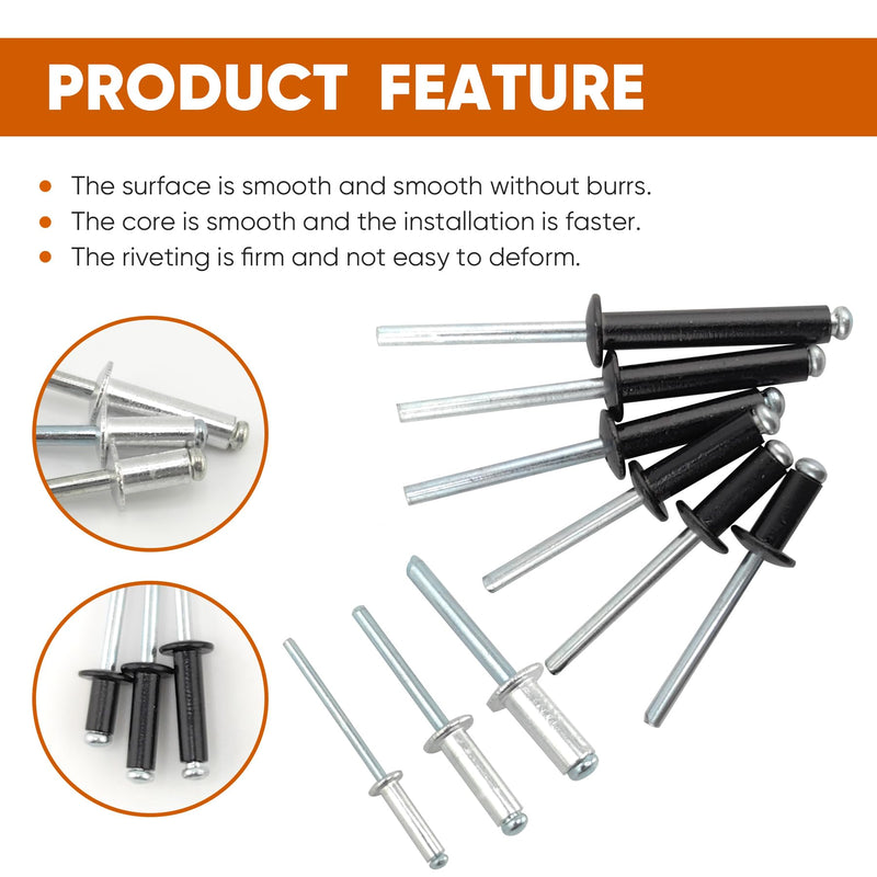 [Australia - AusPower] - 200 Pcs 1/8" x 3/8" Black Aluminum Blind Rivets,3.2 x 10mm Pop Rivets,Aluminum Grip and Steel Mandrel 1/8"x3/8" 