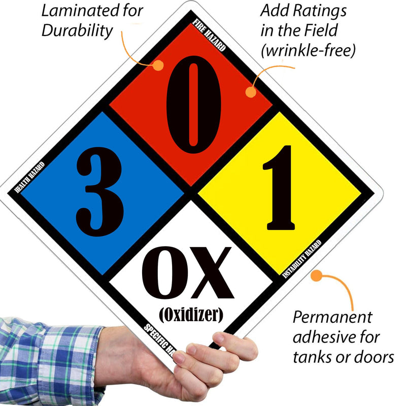 NFPA Adhesive Label Kit 17 INCH Hazardous Diamond Laminated Vinyl Kit Labels NFPAS Signs Includes 4 Blank Placards,30 Numbers Digits,42 Hazard Symbols for Industrial Warning Sticker