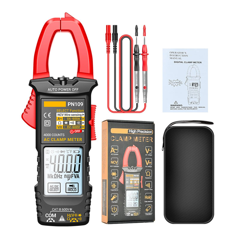 [Australia - AusPower] - PN109 Ohmmeter Voltmeter Tester with Backlit 4000 Count Multimeter Battery Operated(NOT Include) Red 