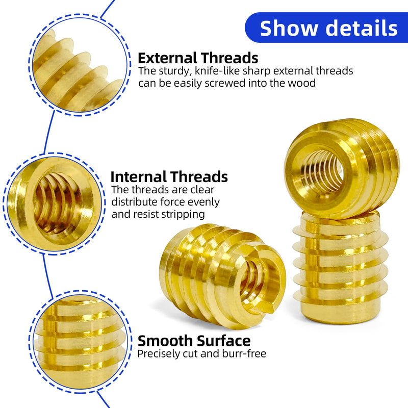 [Australia - AusPower] - 1/4"-20 Threaded Insert for Hard-Wood, Brass Knife Thread Inserts, 1/4"-20 Internal Threads, 0.5" Length, Pack of 25 