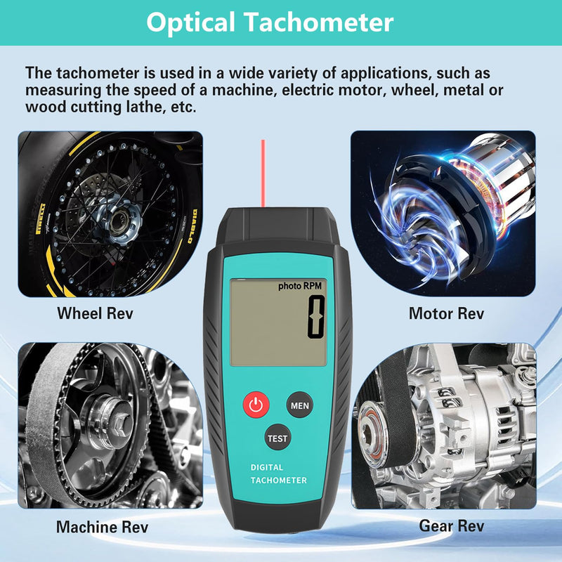 [Australia - AusPower] - Non Contact RPM Tachometer with Large LCD Display for Precision RPM Measurement, 10 to 99,999 RPM Laser Photo Digital Tachometer RPM Gauge Meter with Reflection Tapes, MAX/MIN/LAST and Memory Function 
