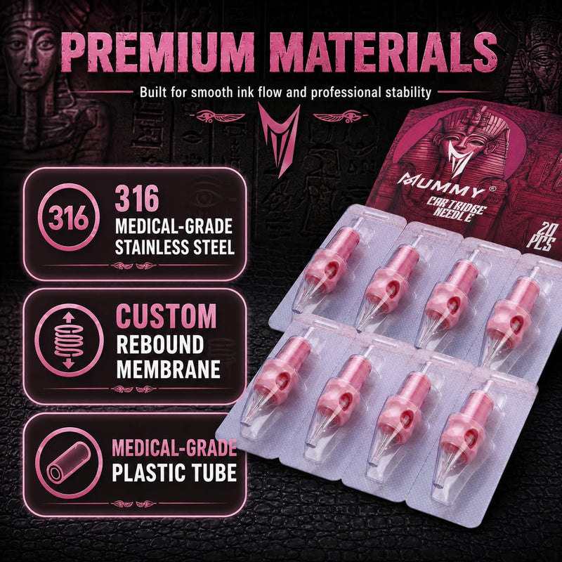 Mummy PN-1007RS Tattoo Cartridge Needles Assorted Disposable Round Shader L Taper Pack of 20