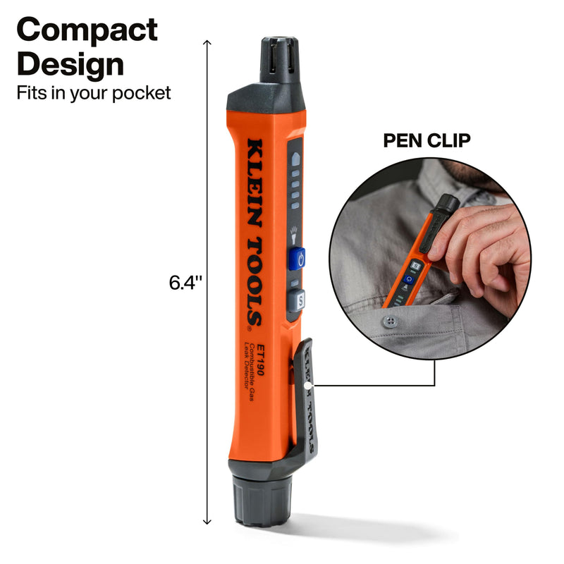 Klein Tools ET190 Gas Leak Detector, Wide Detection Range, Audible and LED Alerts, Slim and Lightweight Compact
