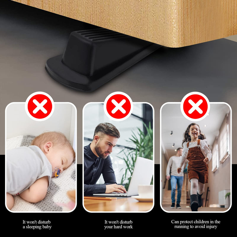 [Australia - AusPower] - 4 Pack Door Stoppers for Bottom of Door, Door Stops, Rubber Door Stopper Wedge, Sturdy Stackable Door Stops for Floor Black 4Pack 