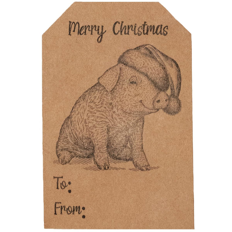 Natural Kraft Country Christmas Gift Tag Stickers – 2 x 3 Inch Vintage Farm Animal Designs – 100 Adhesive Labels Featuring Cow, Goose, and Pig – Eco-Friendly, Made in USA