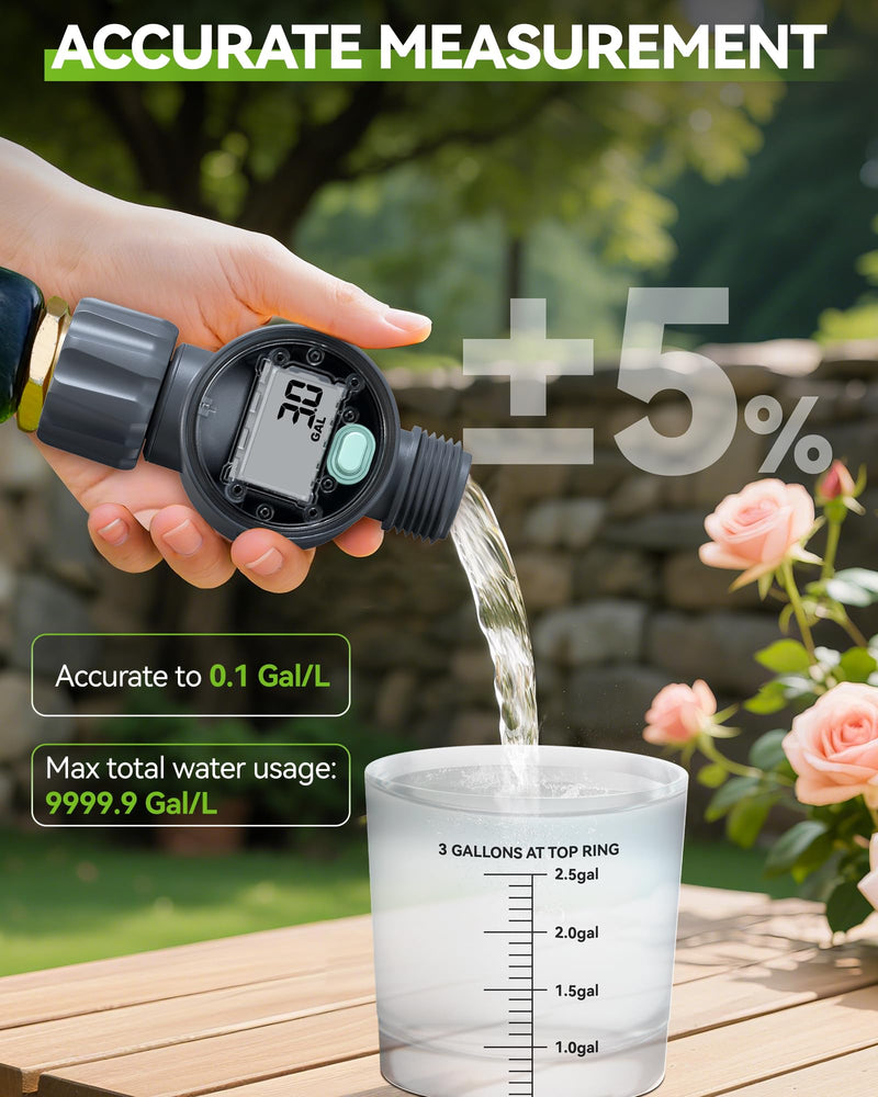[Australia - AusPower] - RAINPOINT Water Flow Meter, ±5% Accuracy, Measure Consumption and Flow Rate up to 9999.9 Gallon/Liter, Water Meter for RV, Garden Hose, Pool, Lawn Sprinkler & Nozzle Sprayer Plastic 