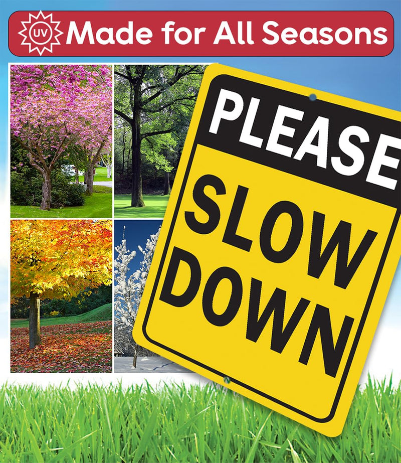 Metal Sign - Please Slow Down - Use Indoor/Outdoor - Safety Road Sign to Make Drivers Alert and Extra Careful Perfect for Driveways, Entryway, Yard, and Streets Near Playground (12" x 18") 18"L x 12"W
