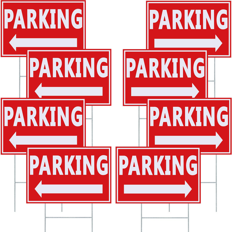 Juexica 8 Pcs Event Parking Signs with Metal H Stake Directional Arrows 8 x 12 Inches Double Sided Corrugated Waterproof Plastic Parking Signs for Yard Outside Event Wedding Use(Red) Red