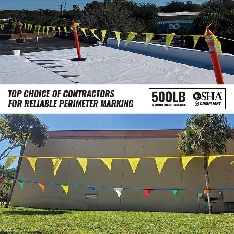 [Australia - AusPower] - Pennant Banner Flags - OSHA 500lb Rated Safety Rooftop Flagging Barrier Traffic Party & Events - 105ft Strand Fade Resistant (Red, 12"x18"x105ft) … Red 