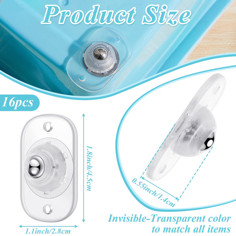 [Australia - AusPower] - Honoson Self Adhesive Caster Wheels Appliance Rollers Appliance Sliders for Kitchen Appliances 360° Swivel Universal Wheel Mini Small Kitchen(16 Pcs, Clear with 1 Steel Ball Style) 16 