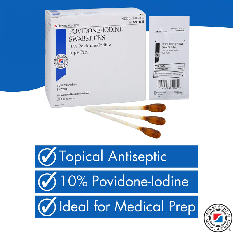 [Australia - AusPower] - Prep Povidone-Iodine Swabsticks 3's, Individually Packed, Sterile, Antiseptic for Skin Preparation, 10% Povidone-Iodine- 25/BX White 25 Count (Pack of 1) 