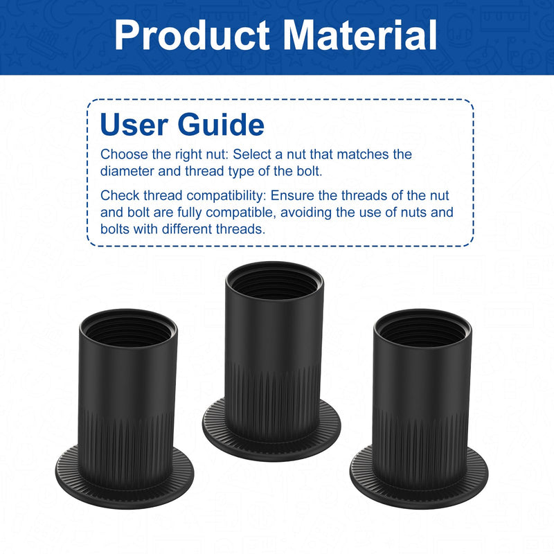 [Australia - AusPower] - QISHENG 100 PCS Black #10-24 Stainless Steel SAE Rivet Nuts,Stainless Steel 18-8 A2(304) Nut,Home Nut 
