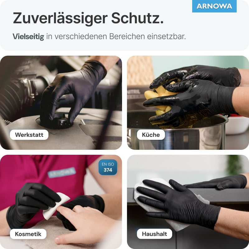 ARNOMED Disposable Gloves, Pack of 100 Black L Nitrile Gloves, Powder-Free and Latex-Free Disposable Gloves, Gloves Available in Size XS, S, M, L, XL and XXL | Disposable gloves, nitrile gloves, powder-free, rubber gloves, protective gloves, nitrile gl...