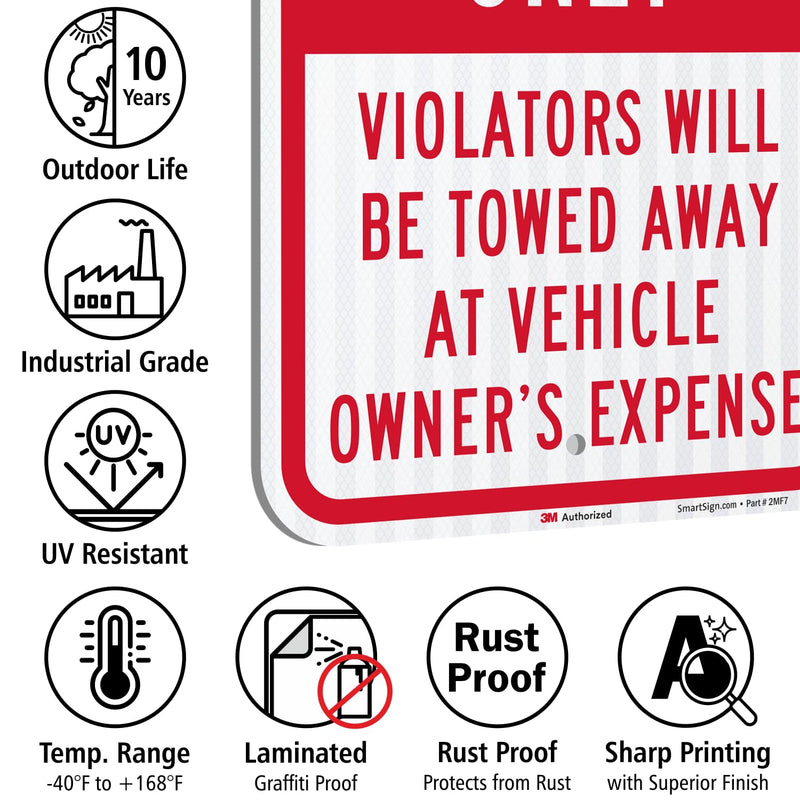 SmartSign 18 x 12 inch “Customer Parking Only - Violators Towed” Metal Sign, 63 mil Aluminum, 3M Laminated High-Intensity Grade Reflective Material, Red and White 12" x 18" - HI Reflective Aluminum