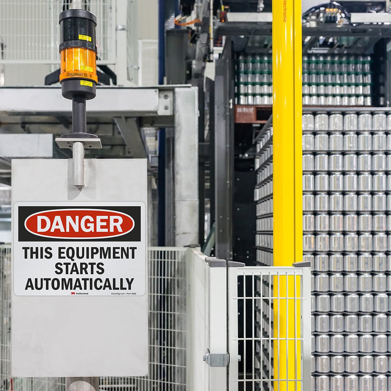 SmartSign 5 x 7 inch “Danger - This Equipment Starts Automatically” OSHA Label, 5.5 mil Laminated Vinyl, 3M Engineer Grade Reflective Material, Red, Black and White