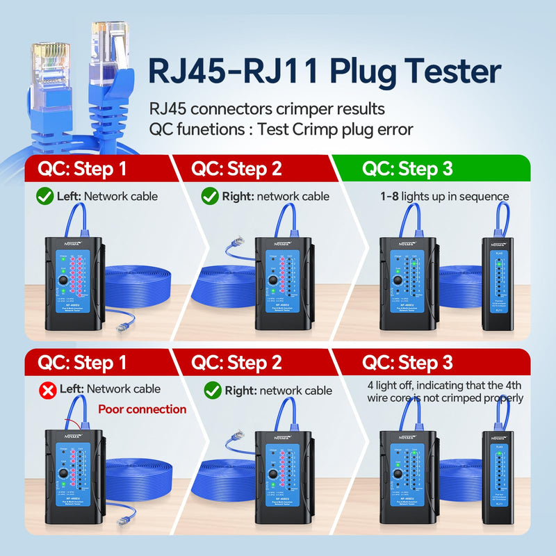 [Australia - AusPower] - NOYAFA Network Cable Tester, Ethernet Cable Tester, Cable Continuity Test-RJ45, RJ11, RJ12, RJ45, CAT5, CAT6, CAT6A, CAT7, POE Test for CAT3, UTP/STP Tester, Cat6 Tester, LAN Cable Test Tools 