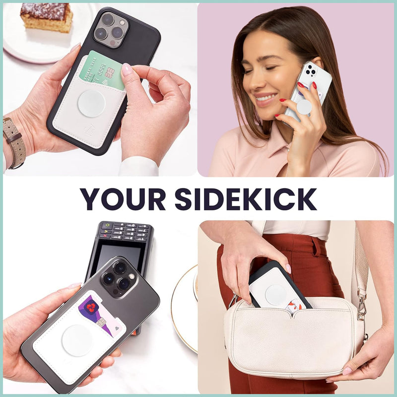 [Australia - AusPower] - Wallaroo Wallets Premium Leather Phone Card Holder with Stand - Non-Slip Interior Strong Adhesive Grip - Phone Wallet Stick - Slim, Lightweight & Durable - Compatible with Most Phones White 