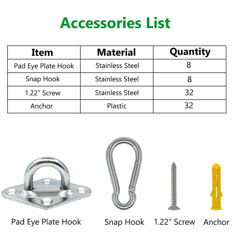 [Australia - AusPower] - 8 Pcs 304 Stainless Steel 2.31 Inches Pad Eye Hooks and 8 Pcs 304 Stainless Steel Snap Hooks,Screw Ceiling Hooks,Outdoors String Lights Hangers,Shade Sail Hardware with Screws Anchors 2.3 Inches Rhombus Pad Eye with Snap Hooks 